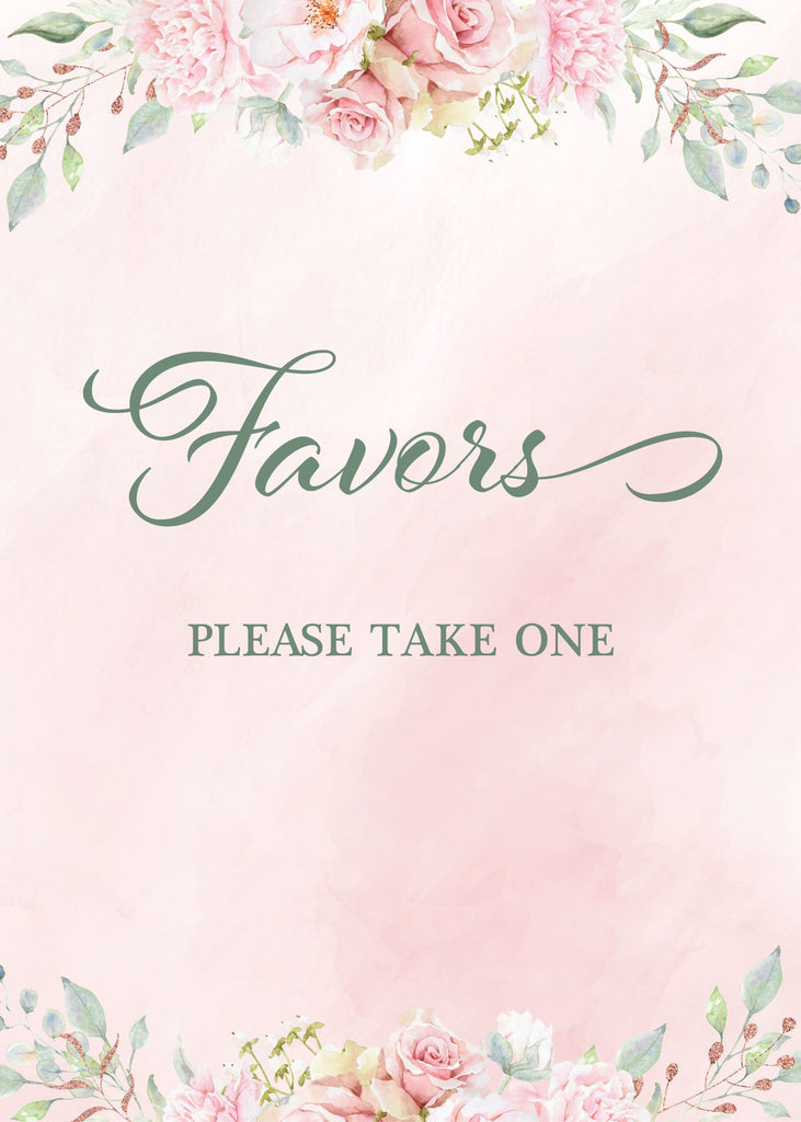 Pink Floral Bridal Shower Favors Sign