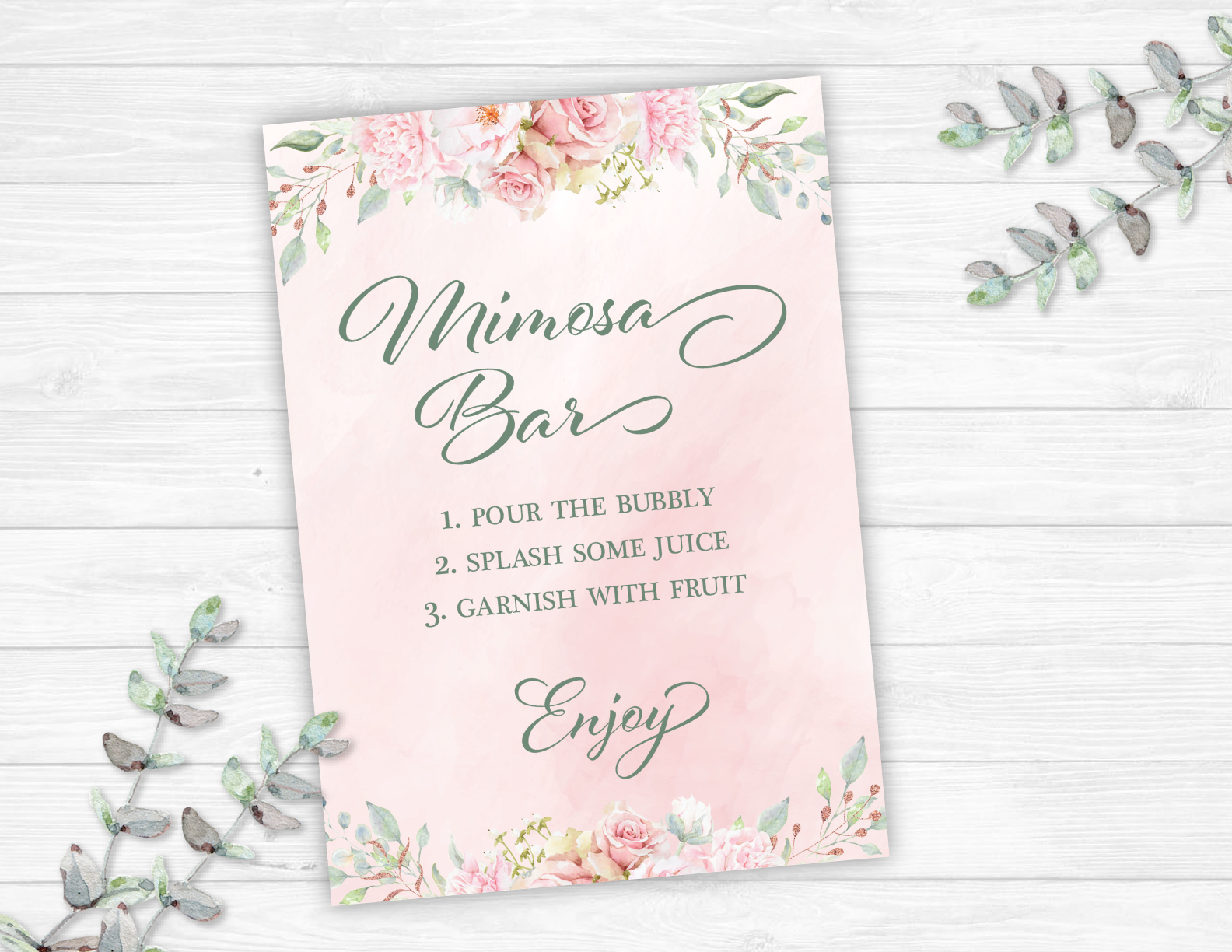 Blush Pink Floral Mimosa Bar Sign, Printable Mimosa Bar Sign, Bridal Shower  Mimosa Bar Sign, Floral, Gold, VWC95