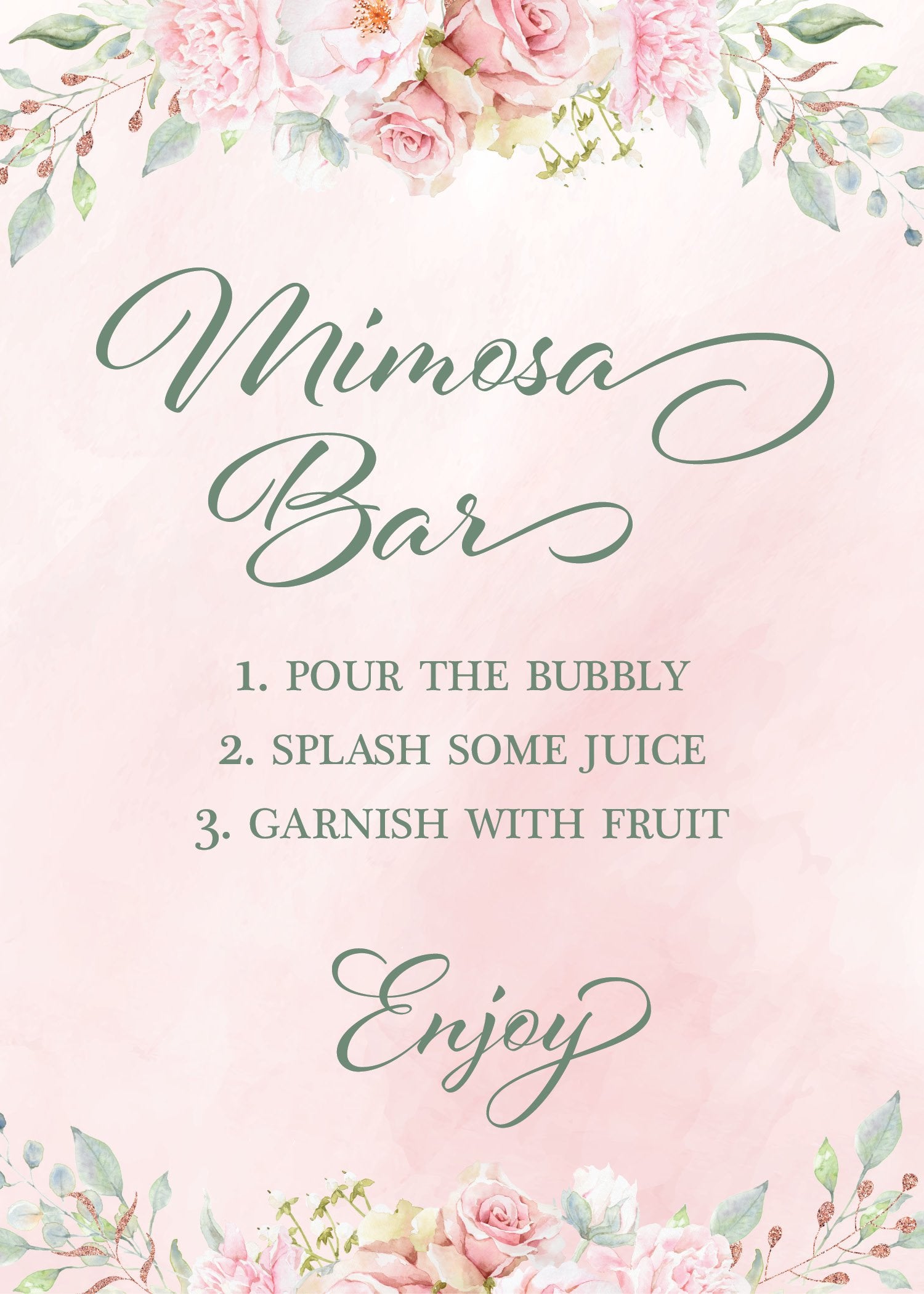 Blush Pink Floral Mimosa Bar Sign Printable, Bubbly Bar Sign