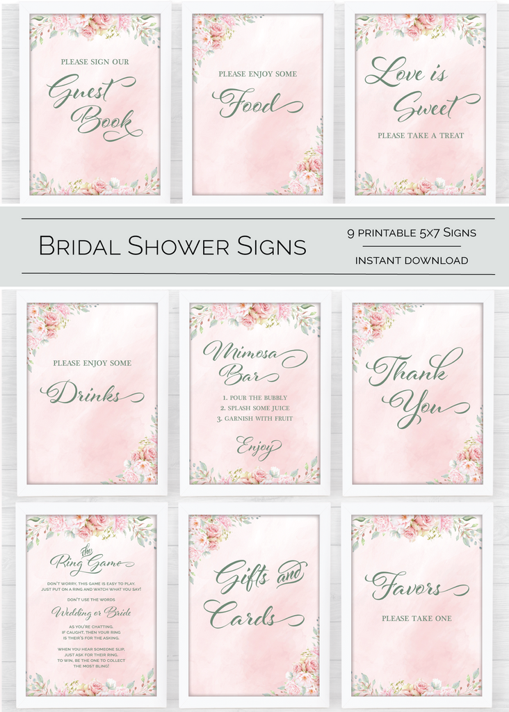 Pink Floral Bridal Shower Signs Bundle